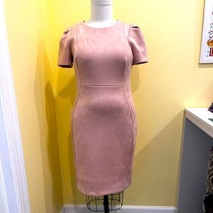 Calvin Klein faux suede faux real? Stretchy, bodycon blush pink dress!